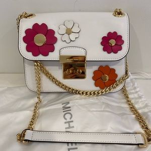 Michael Kors White Leather Bag w/ floral appliqué